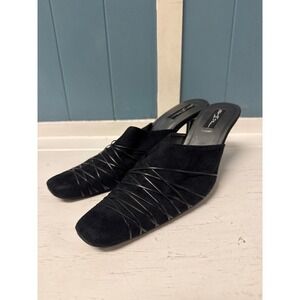 Black Suede Leather Heels Mules Evening Party Shoes Designer‎ size 8